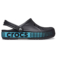 Crocs Bayaband Logo Motion Black Original, Кроксы баябенд оригинал черные с голубой подошвой мужские с коробко