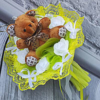 Жовтий букет з плюшевим ведмедиком, м'яка іграшка ведмедик, подарунок дівчині жінці чи дитині