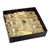 Подарочный набор для виски «Гармония» графин + 6 бокалов Boss Crystal Италия платина с золотыми овалами