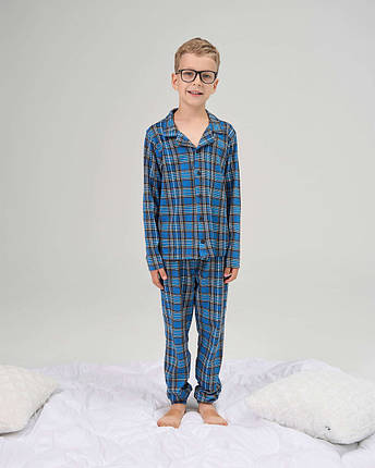 Підліткова бавовняна піжама для хлопчика комплект домашній на гудзиків ТуреччинаTom John Family Look 89930с синя, фото 2