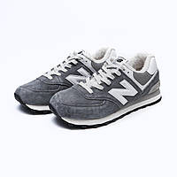 Мужские зимние кроссовки New Balance 574 Winter (серые с белым) стильные удобные кроссы на меху 2502