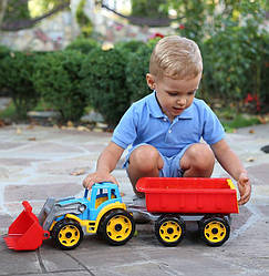 Машинки, автотреки — 3688TXK — Дитяча іграшка синій трактор із причепом і ковшем