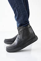 Черные кожаные ботинки мужские, мужские зимние ботинки с мехом, теплые зимние мужские ботинки на молнии