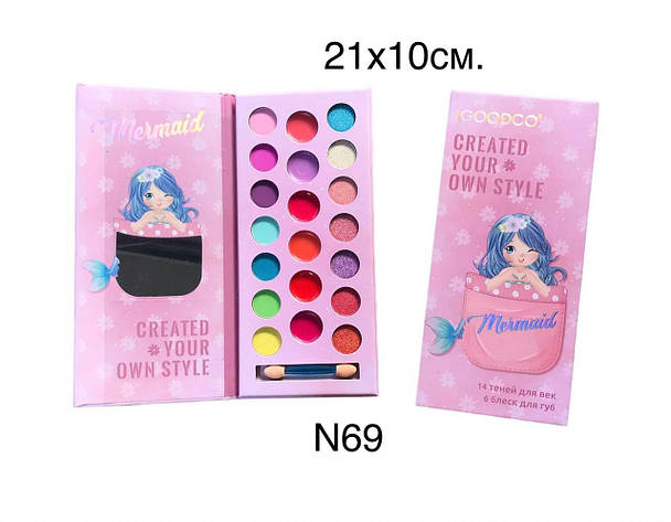 Набір косметичних тіней для дівчаток, Дитяча косметика номер 69 розмір 21*10 см, фото 1