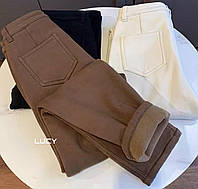 Женские классические однотонные,повседневные,осенние/зимние теплые джинсы,на высокой посадке.Джинсы на флисе Белый, 42