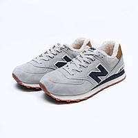 Мужские зимние кроссовки New Balance 574 Winter (серые с чёрным и коричневым) низкие кроссы с мехом 2506