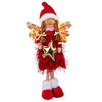 Новорічна м'яка іграшка Novogod'ko Дівчинка Янгол в червоному, 58см, LED крильця
