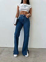 Сині жіночі джинси палаццо з розрізами та високою талією Туреччина  40