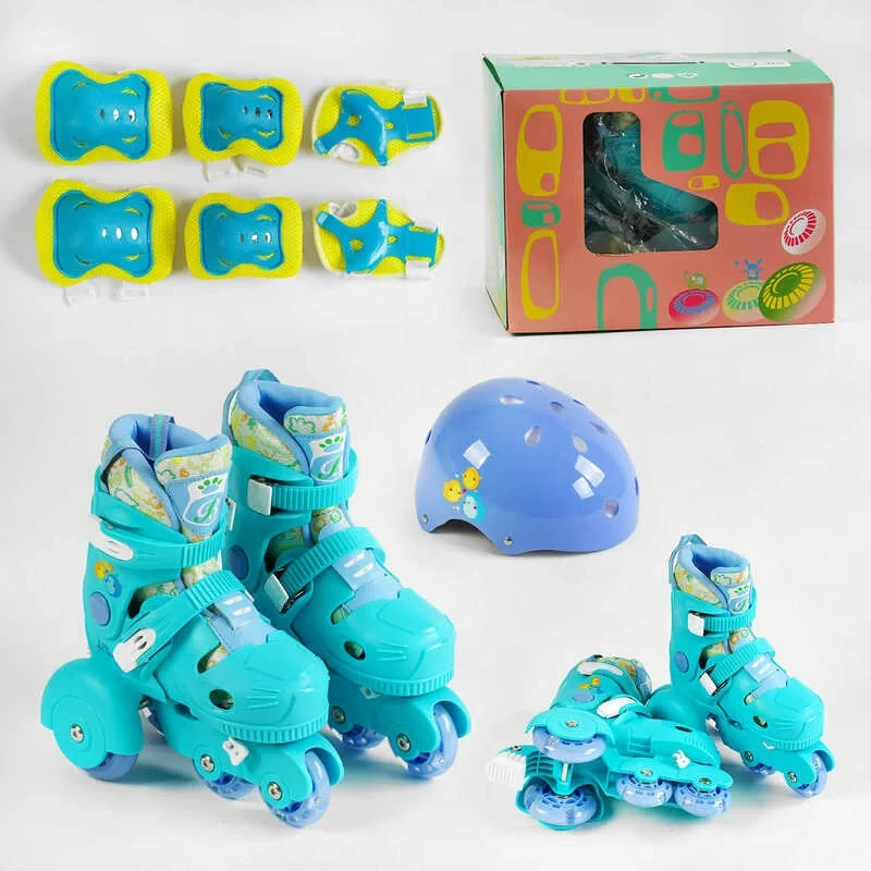 Комплект ролики захист і шолом для найменших 77002-XS розмір 26-29, Блакитні, колеса PU безшумні, фото 1