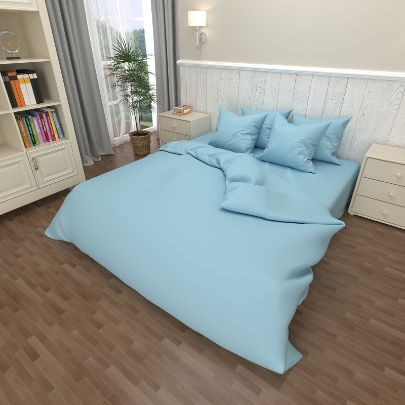 Підковдра на блискавці 145х215 (Бязь) | Полуторна підковдра від виробника "Королева Ночі" | Однотонний блакитний, фото 1