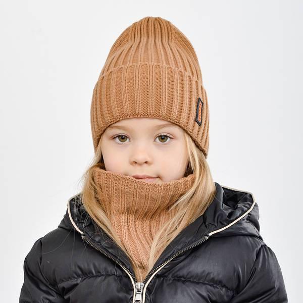 Молодіжний  зимовий комплект шапка + бафф колір кемел