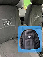 Чехлы на авто для Lada 2107 для кресел черно-серые, чехлы на сиденья, защитные накидки на сиденья мягкие