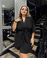 Шикарный женский домашний комплект с ночной рубашкой и халатом большого размера Черный, 50/52