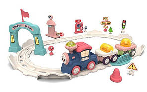 Залізниця, їздить, 2 вагони, дорожні знаки, звук, світло, в кор-ці, 45х41х9см №EA003(8)