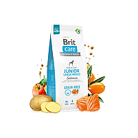Сухий Корм для Цуценят і Юніорів Великих Порід Brit Care (Бріт Каре) з лососем і картоплею 3 кг, фото 2