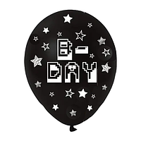 Воздушный шар с принтом Майнкрафт и надписью B-DAY | Черный