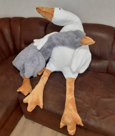 М'яка Іграшка-подушка Гусь обіймусь. Бойовий гусак. Великий 160 см. Сірий та пухнастий