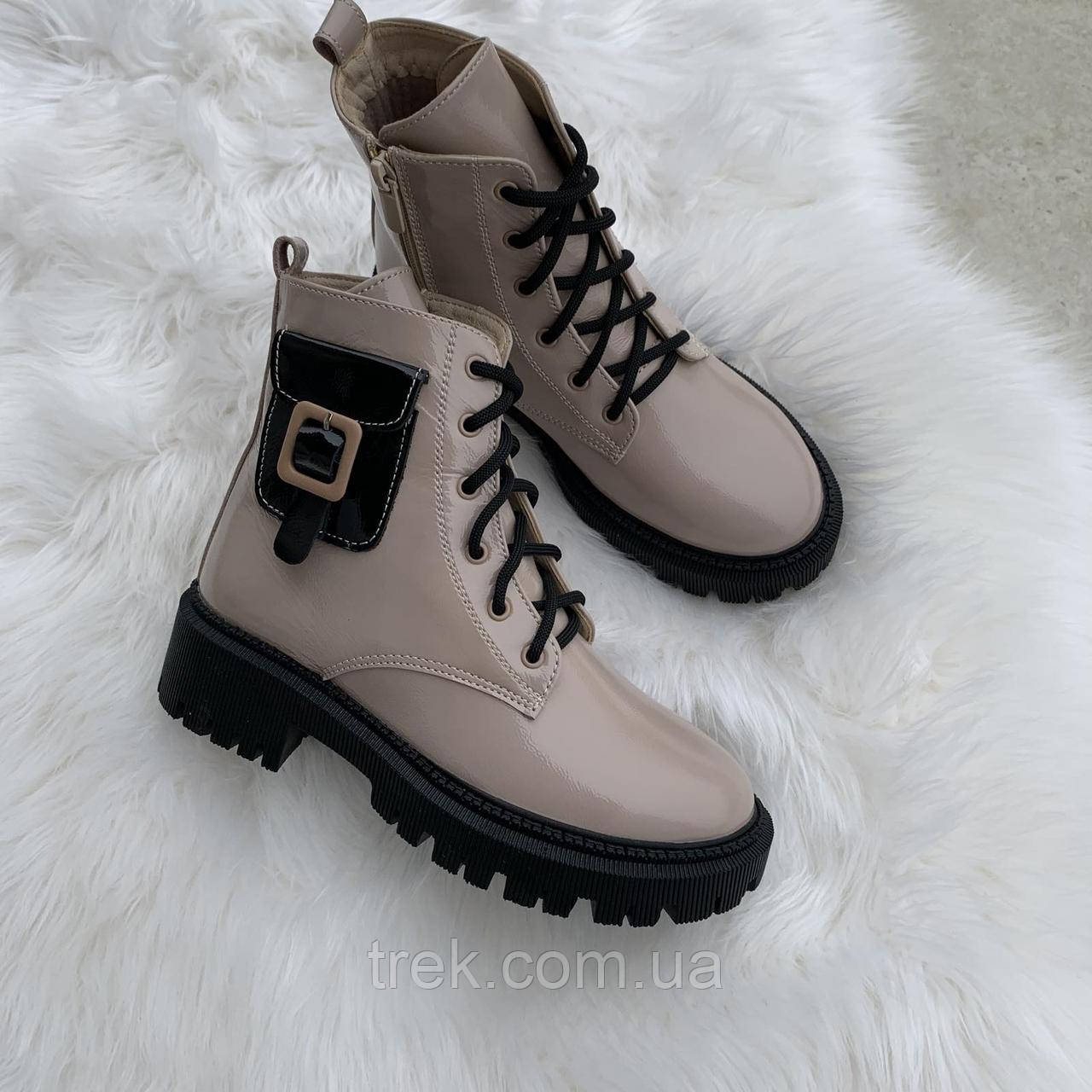 Черевики жіночі шкіряні лакові бежеві /23253/ 40р, фото 1