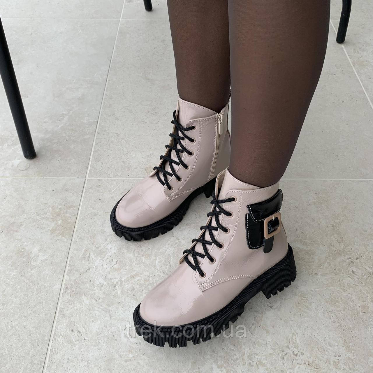 Черевики жіночі шкіряні лакові бежеві /23253/ 38р, фото 1