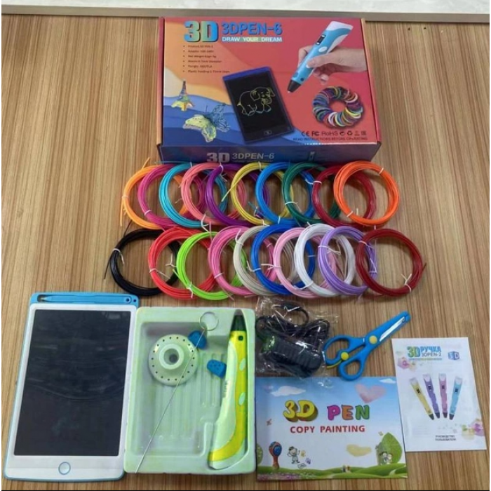 Набір 3D-ручка з планшетом для малювання, ножицями, захистом для пальців 3DPen 6 + 100 метрів різнобарвного, фото 1