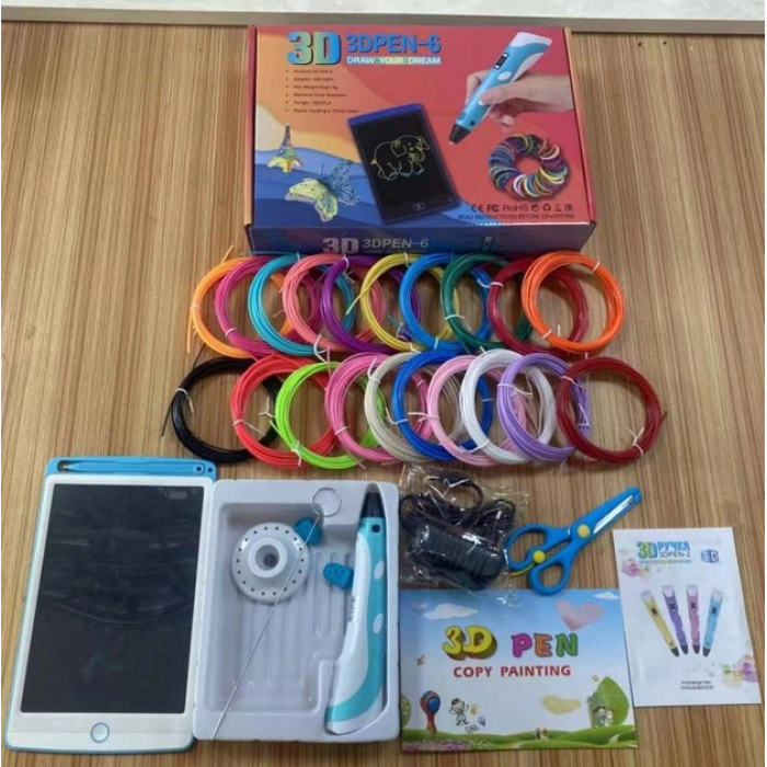 Набір 3D-ручка з планшетом для малювання, ножицями, захистом для пальців 3DPen 6 + 100 метрів різнобарвного, фото 1