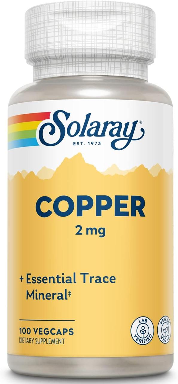 Мідь соларей Solaray Copper 2 mg 100 капсул, фото 1