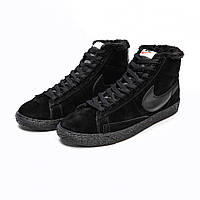 Мужские зимние кроссовки Nike Blazer mid (чёрные) высокие универсальные кеды с мехом 2518