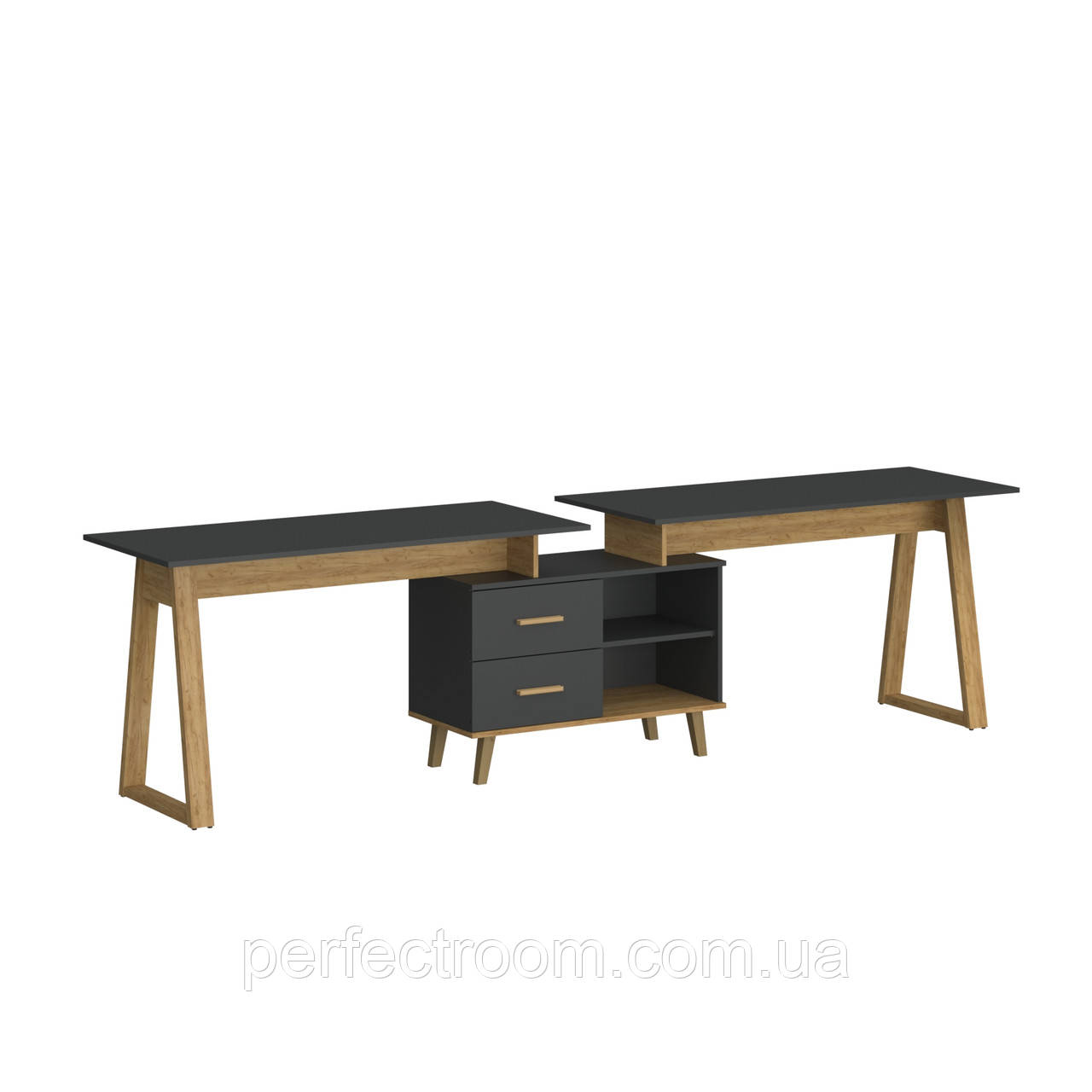 Письмовий стіл в офіс для комп'ютера та ноутбука дерев'яний PLUTON Mebel Bos антрацит/крафт золотий