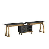 Письменный стол в офис для компьютера и ноутбука деревянный PLUTON Mebel Bos антрацит/крафт золотой