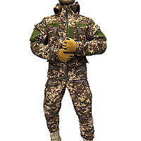 Тактический демисезонный костюм SoftSell/ Пиксельная флисовая форма/ Комплект куртка с капюшоном + штаны 3XL