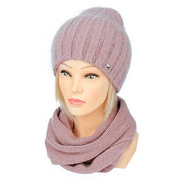 В'язаний комплект шапка і шарф ангора Lina колір пудра