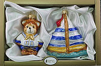 Набор ёлочных украшений мишка-моряк и кораблик