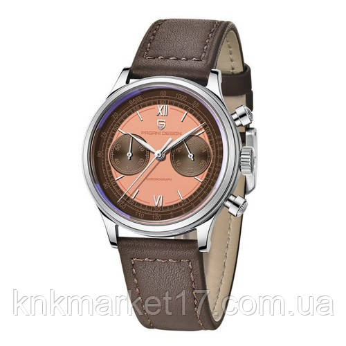 Кварцовий годинник із сапфіровим склом для дайвінгу (20 АТМ) Pagani Design PD-1739 Silver-Brown, фото 1