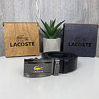 Кожаный мужской ремень автомат в стиле Лакоста крокодил черный пояс пояс Lacoste натуральная кожа Shopingo