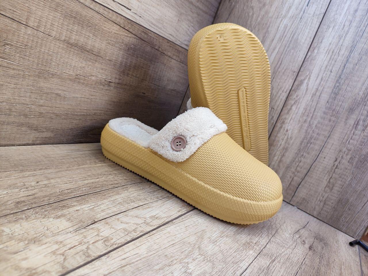 Тапочки-крокси OLIVE оливкові з зйомкою теплою стелькою шлепанці жіночі зима