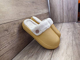 Тапочки-крокси OLIVE оливкові з зйомкою теплою стелькою шлепанці жіночі зима, фото 2