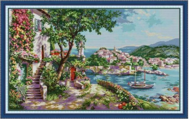Набір для вишивання за нанесеною на канву схемою "The Mediterranean scenery". AIDA 14CT printed, 71*46 см