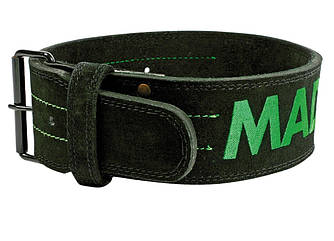 Пояс для важкої атлетики MadMax MFB-301 Suede Single Prong шкіряний Black/Green M