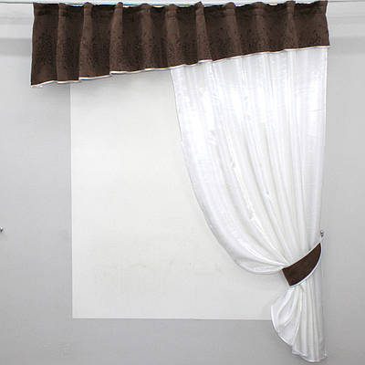 Кухонний комплект (270х170см.) шторка з ламбрекеном. Колір молочний з коричневим. Код 097к 52-0447