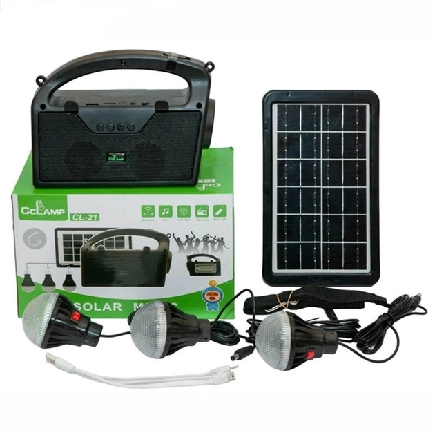 Комплект на сонячних батареях Cclamp CL-21 5W ліхтар + 3 лампи + Powerbank + FM + microUSB (4 режими)