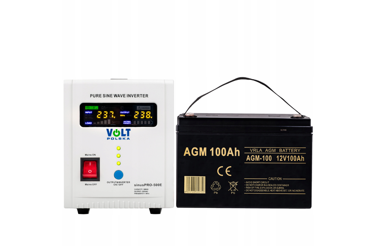 Гібридний ДБЖ/інвертор Volt Polska SINUS PRO 500E + Акумулятор AGM Volt 12V 100Ah