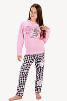 Детская пижама для девочек подростков / Пижама с начёсом 158, св.розовый-котики