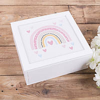Коробка с крышкой деревянная квадратная Розовая радуга 3568-12