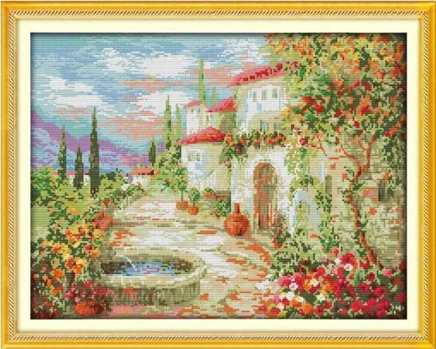 Набір для вишивання за нанесеною на канву схемою "A beautiful garden 3".AIDA 14CT printed , 48*37 см