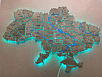 Деревянная карта Украины с реками и RGB подсветкой Venge1 90х60 см