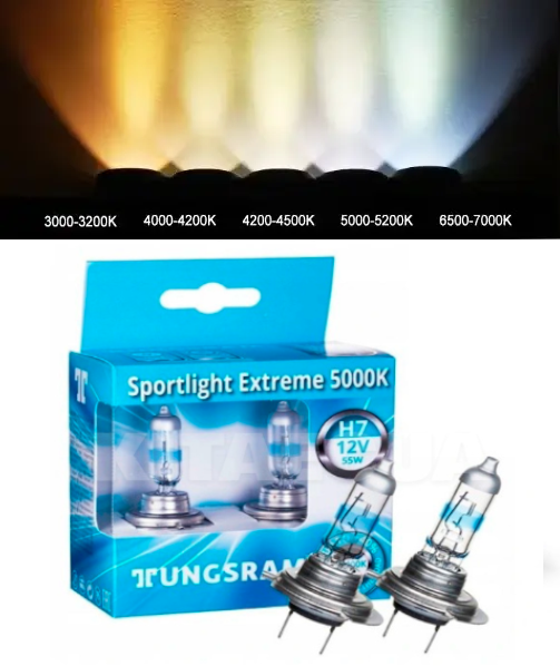 Галогенні лампи в фару авто H7 12 V 55 W Tungsram Sportlight Extreme 5000K 2 штуки
