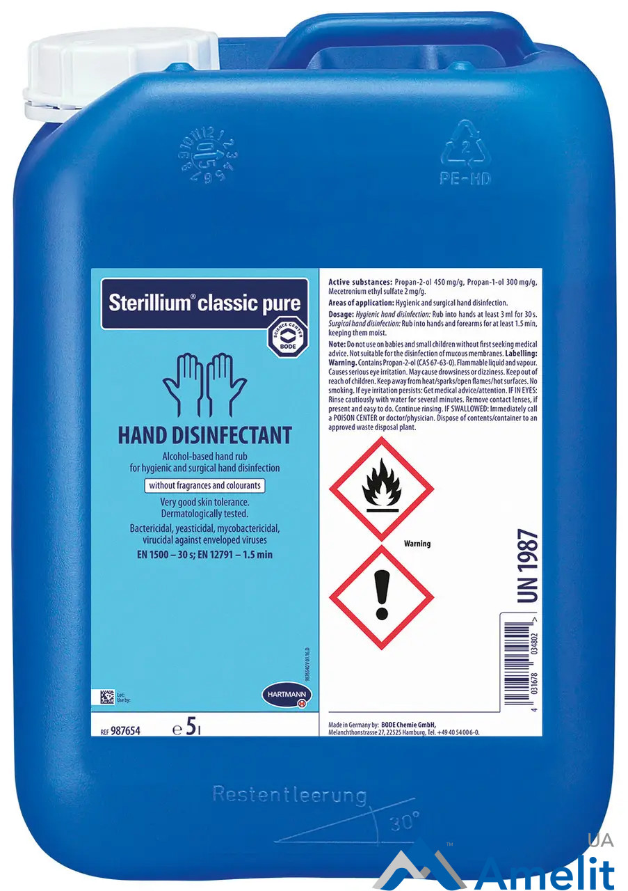 Засіб для дезінфекції рук Sterillium Classic Pure (Bode Chemie), каністра 5 л
