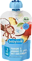 Дитяче фруктове пюре з 1 року babylove Bio Banane & Ananas in Apfel mit Kokosmilch, 100 гр