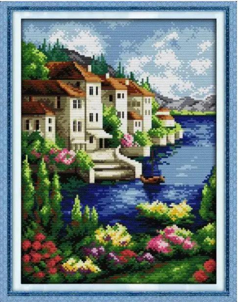 Набір для вишивання за нанесеною на канву схемою "Beautiful view".AIDA 14CT printed , 29*36 см