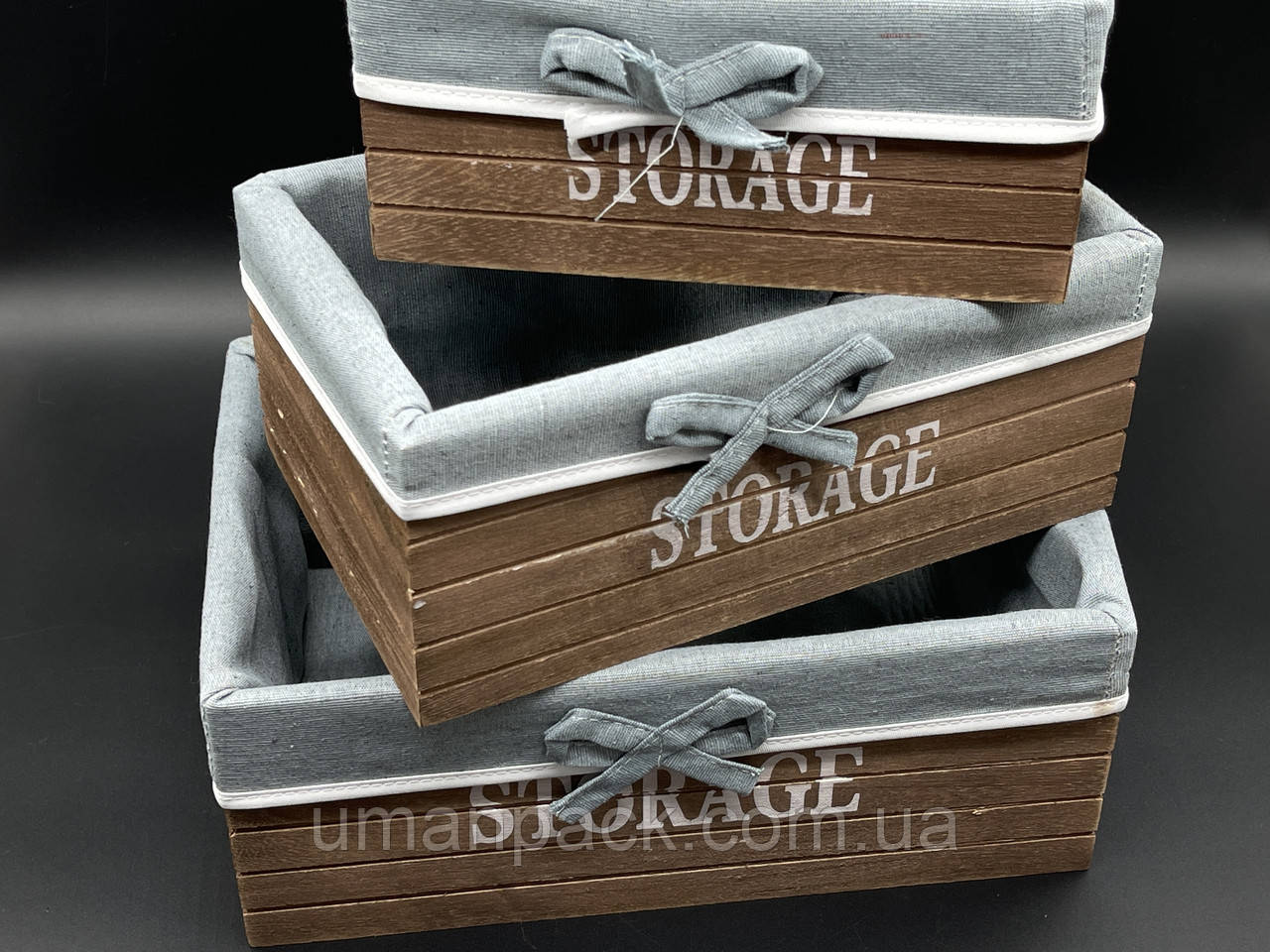 Дерев'яні кошики з тканиною. 28х19х11см